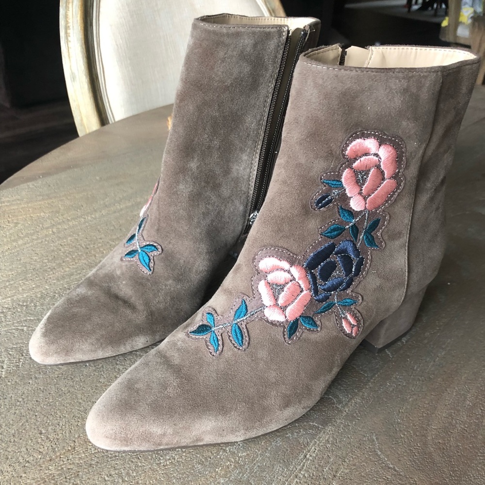 Steve Madden suede booties w/ floral embroidery